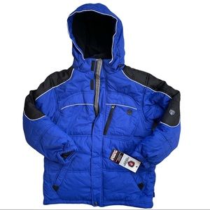 NWT Protection System Puffer Bubble Black‎ Blue Jacket Boys size 14/16 Hoodie